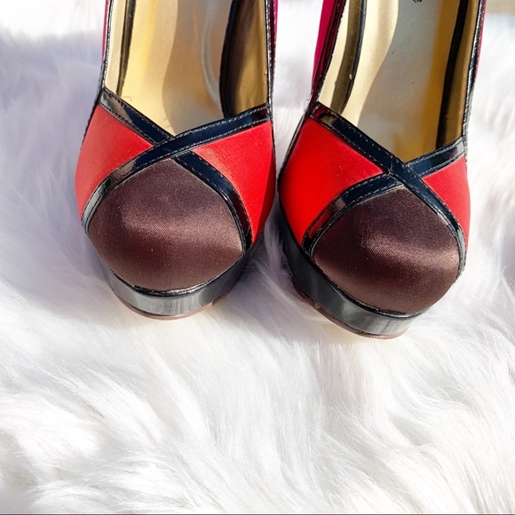 Mascotte Color Block Satin Platform Heels Size 6 - Picture 5 of 8